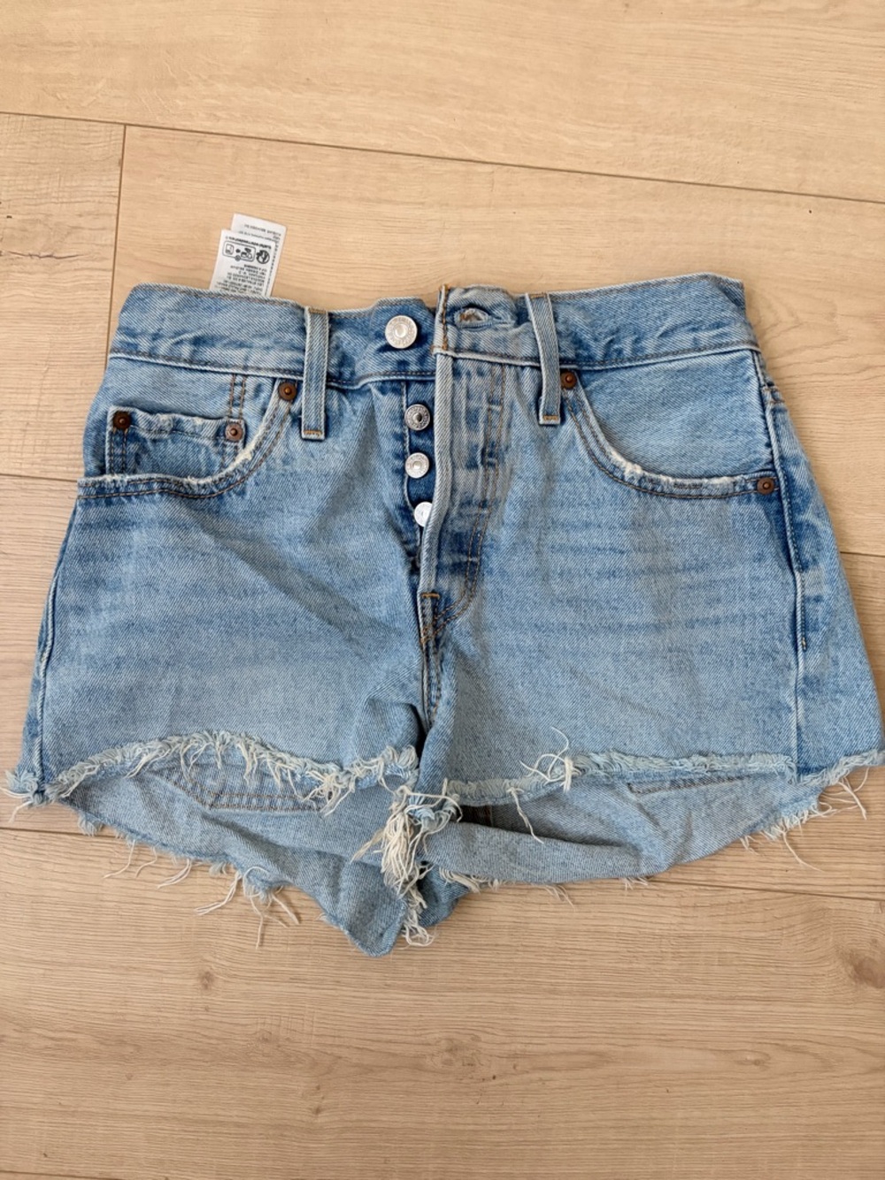 Levi's Light Blue High-Rise Button-Fly Denim Shorts